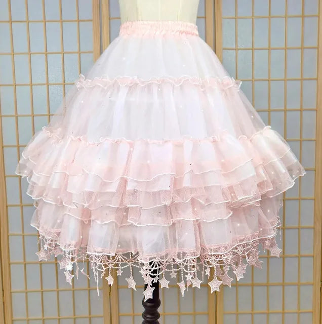 Women Star Lolita Skirt Gorgeous Fish Bone Support Adjustable Daily Violence Carmen Support Mid-length Lolita Fluffy Under skirt