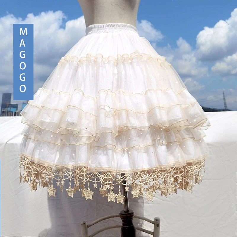Women Star Lolita Skirt Gorgeous Fish Bone Support Adjustable Daily Violence Carmen Support Mid-length Lolita Fluffy Under skirt