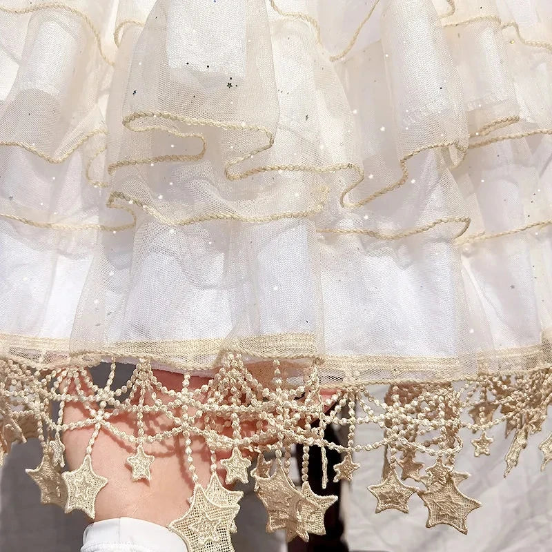Women Star Lolita Skirt Gorgeous Fish Bone Support Adjustable Daily Violence Carmen Support Mid-length Lolita Fluffy Under skirt