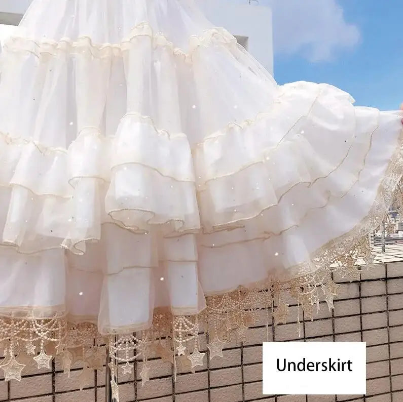 Women Star Lolita Skirt Gorgeous Fish Bone Support Adjustable Daily Violence Carmen Support Mid-length Lolita Fluffy Under skirt